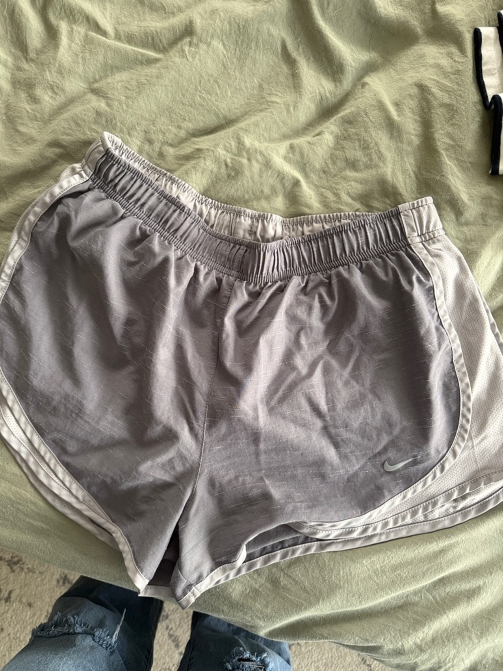 Nike Women’s Light Gray Athletic Running Shorts with White Trim
